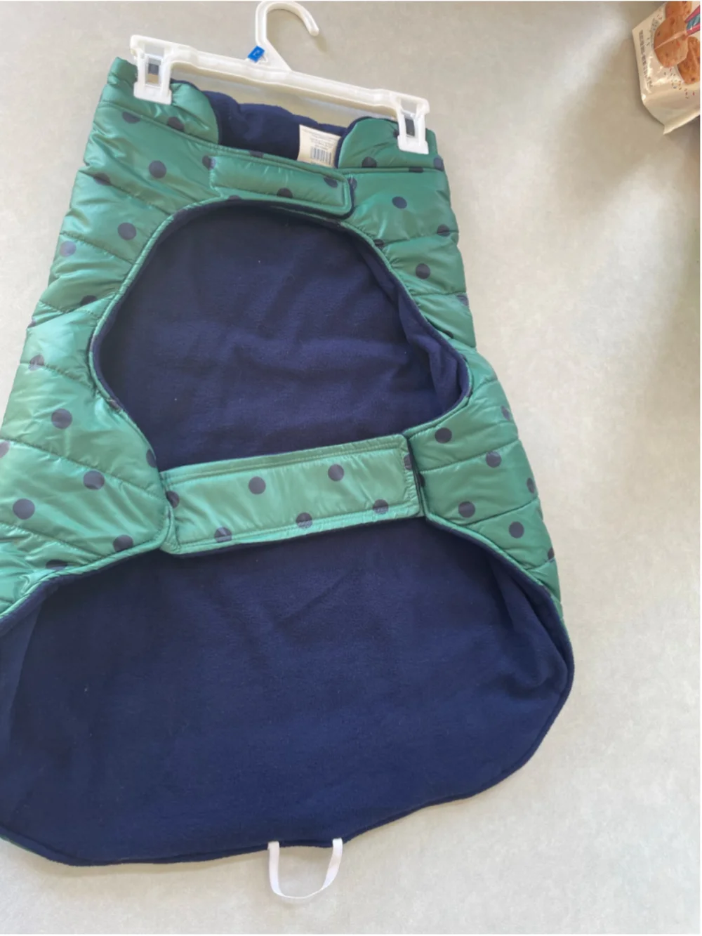 Top Paw Dog Puffer Vest One Size Green Navy Polka Dot